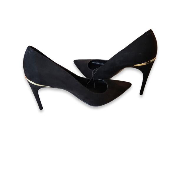 NEW Marc Fisher Pointed Toe Faux Suede Gold Accent Stilettos Size 10 - Picture 5 of 7